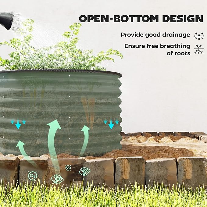Outsunny Galvanized Raised Garden Bed Set of 2, Planters for Outdoor Plants with Safety Edging, Easy-to-Assemble Stock Tanks for Growing Flowers, Herbs and Vegetables, 3' x 3' x 2', Light Green