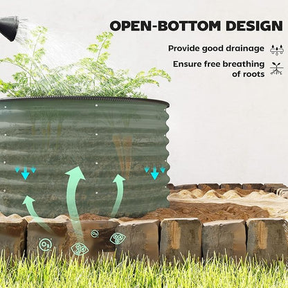 Outsunny Galvanized Raised Garden Bed Set of 2, Planters for Outdoor Plants with Safety Edging, Easy-to-Assemble Stock Tanks for Growing Flowers, Herbs and Vegetables, 3' x 3' x 2', Light Green