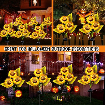 Halloween Decorations Outdoor, 4 Pack Solar Scary Skull Sunflowers Lights,Waterproof Solar Flowers Lights Garden Decor for Halloween Yard Patio Lawn Party Decor