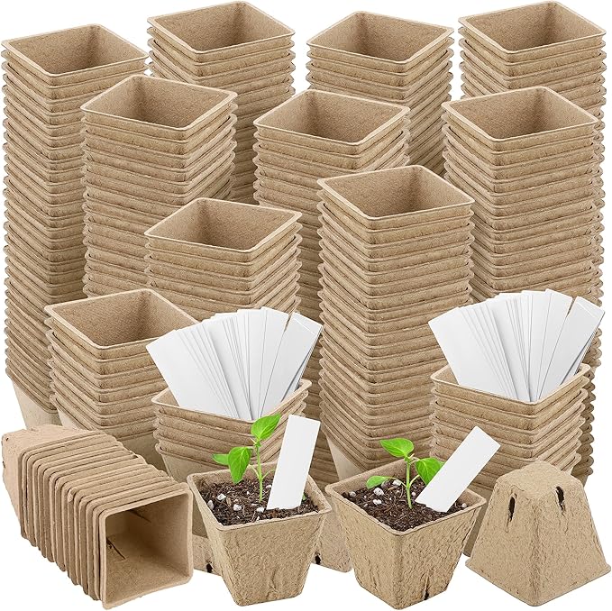 120 Pieces Peat Pots Plant Starters 2.3 Inch Square Peat Pots for Herb Seedlings Garden Germination Nursery Pots Organic Germination Plant Starter with Plant Markers Labels for Plants Supplies