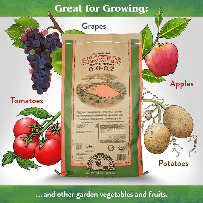 Down To Earth All Natural Fertilizers Organic Azomite Powder Trace Minerals - Essential Minerals for Improving Plant Growth 0-0-0.2, 50 Lb