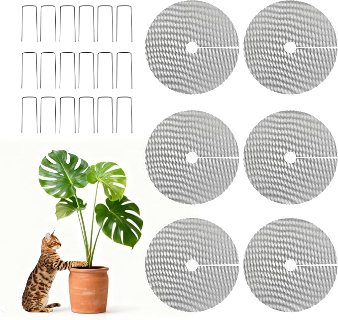 6 Pack Plant Pot Grids - 15.7 Inch Cuttable Soil Cover Protector from Cats, Squirrels Digging and Animals, Indoor Outdoor Plant Pot Soil Guard for Garden, Adapts to Different Pot Sizes