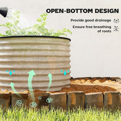 Outsunny Galvanized Raised Garden Bed Set of 2, Planters for Outdoor Plants with Safety Edging, Easy-to-Assemble Stock Tanks for Growing Flowers, Herbs and Vegetables, 3' x 3' x 2', Cream White