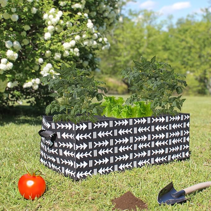 Giant Rectangular Grow Bag (30-Gallon); 3-Section Large Decorative Fabric Raised Bed Planter, 3 x 1.3 x 1 Foot