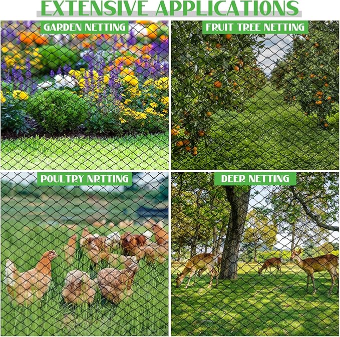 15x20 FT Bird Netting for Garden,Heavy Duty Bird Netting for Chicken Coop with Ties and Staples for Vegetable, Fruit Trees,Plants, Lasting Against Birds Deer Squirrels and Poultry (Black)