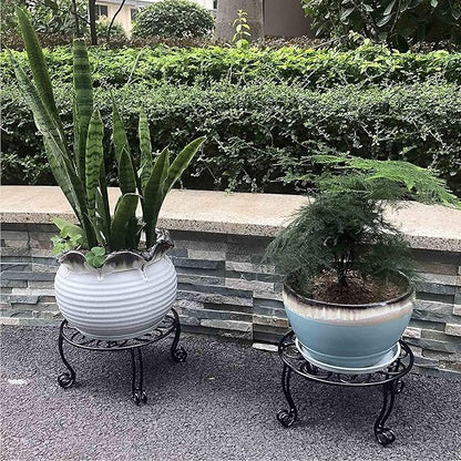 Metal Outdoor Plant Stand 11.8IN Diameter Heavy Duty Plant Pot Stands for Indoor Round Flower Pot Support Rack Set of 2,Black