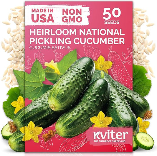 KVITER 50 National Pickling Cucumber Seeds for Planting (Cucumis sativus) - Heirloom Pickling Cucumbers Seed Packets, Non GMO Cucumber Organic - Vegetable Seeds for Home Garden & Containers