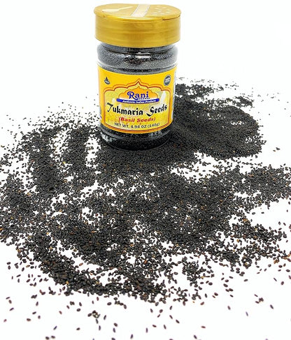 Rani Tukmaria (Natural Holy Basil Seeds) 4.94oz (140g) PET Jar Used for Falooda / Sabja Dessert, Spice & Ayurveda Herbal ~ Gluten Friendly | NON-GMO | Kosher | Vegan | Indian Origin