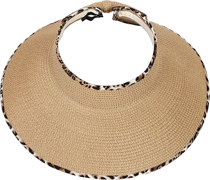 Womens Beach Straw Sun Hats Ponytail Hole Wide Brim Summer Visor Foldable Hat Sun Protection Packable for Travel Pool