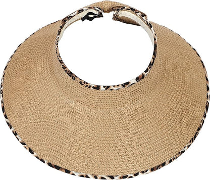 Womens Beach Straw Sun Hats Ponytail Hole Wide Brim Summer Visor Foldable Hat Sun Protection Packable for Travel Pool