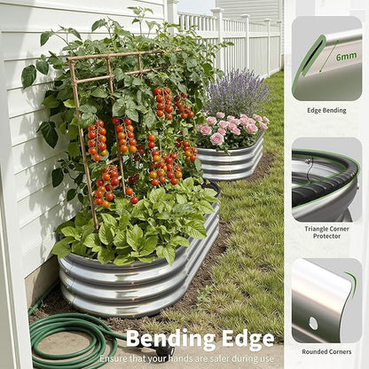 Galvanized Metal Raised Garden Bed Kit for Outdoor Planter Boxes with Easy Assembly,Oval Large Galvanized Gardening Raised Bed for Vegetables, Fruits, Flower (Silver, 4 * 2 * 1ft-2P)