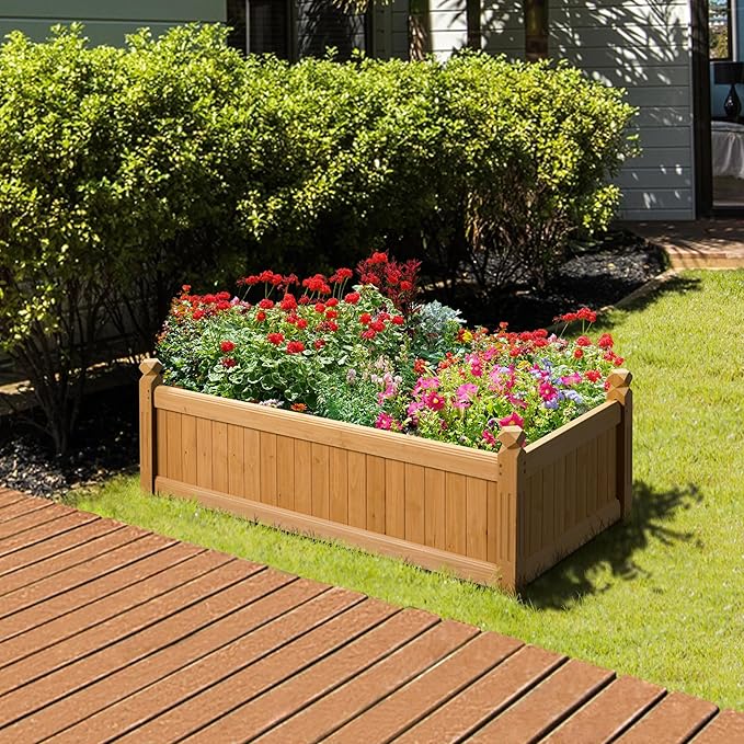 Yaheetech 46″ L × 23.5″ W × 16″ H Wooden Raised Garden Bed, Horticulture Wood Rectangular Garden Planter Outdoor, Raised Planter Box for Yard/Greenhouse/Vegetable/Flower/Herbs, Light Brown
