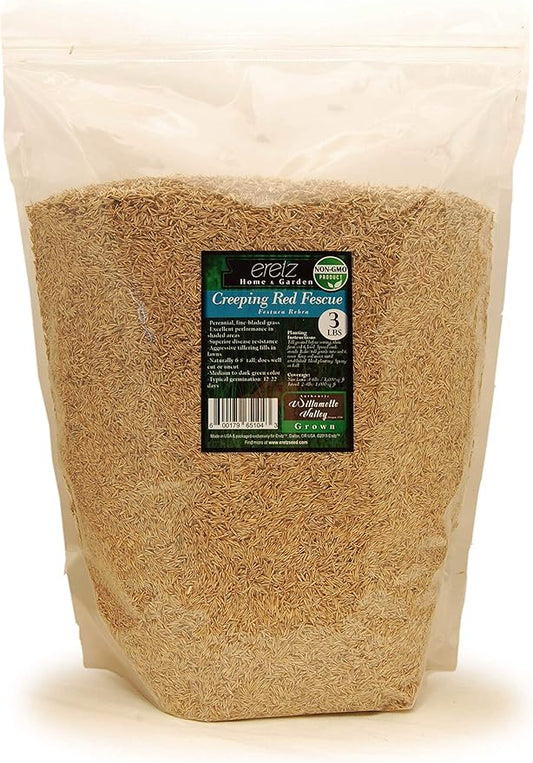 Creeping Red Fescue Seed by Eretz (3lb) - Choose Size! Willamette Valley Oregon Grown, No Fillers, No Weed or Other Crop Seeds, Premium Shade Grass Seed.
