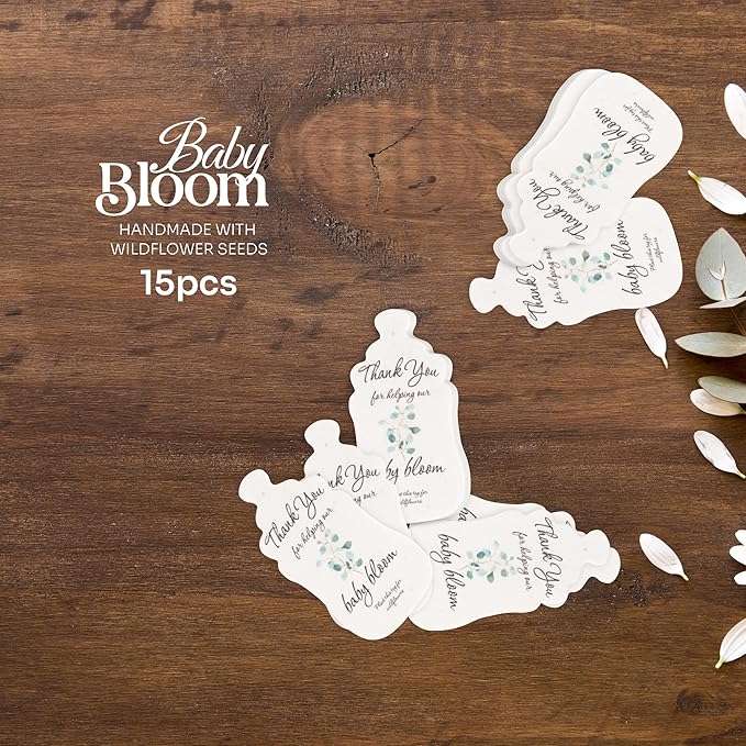 Bottle Shaped Seed Paper – 15Pcs Green Shower Favors for Guests with Wildflower Seeds, Writable & Plantable, Shower Favor Gifts for Guest