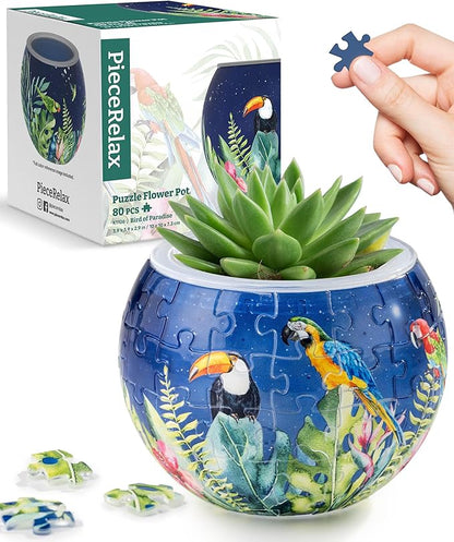 PieceRelax 3D Puzzle Planter 80 Pieces - Flower Pot - Bird of Paradise, Home Decor Flower Pots for Indoor Cactus, Succulents Pots [K1106]
