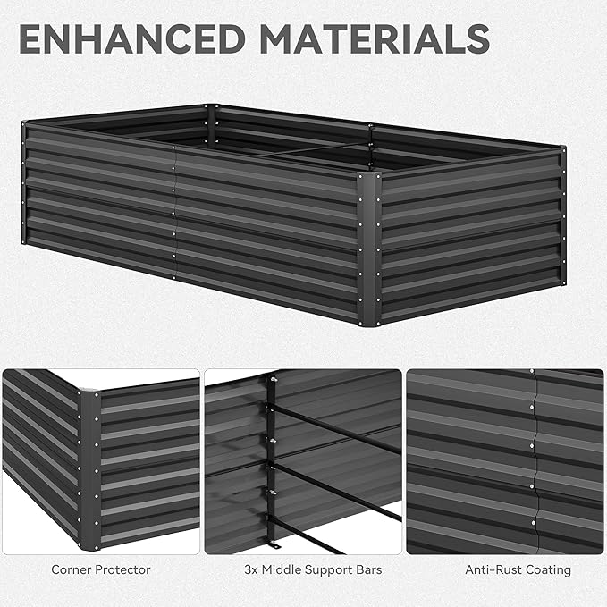 DWVO 8 x 4 x 2 FT Raised Garden Bed Kit, Outdoor Galvanized Flower Bed with Safety Rubber and Gloves, Large Metal Planter Box for Vegetables, Flowers, Herbs, Fruits, Black