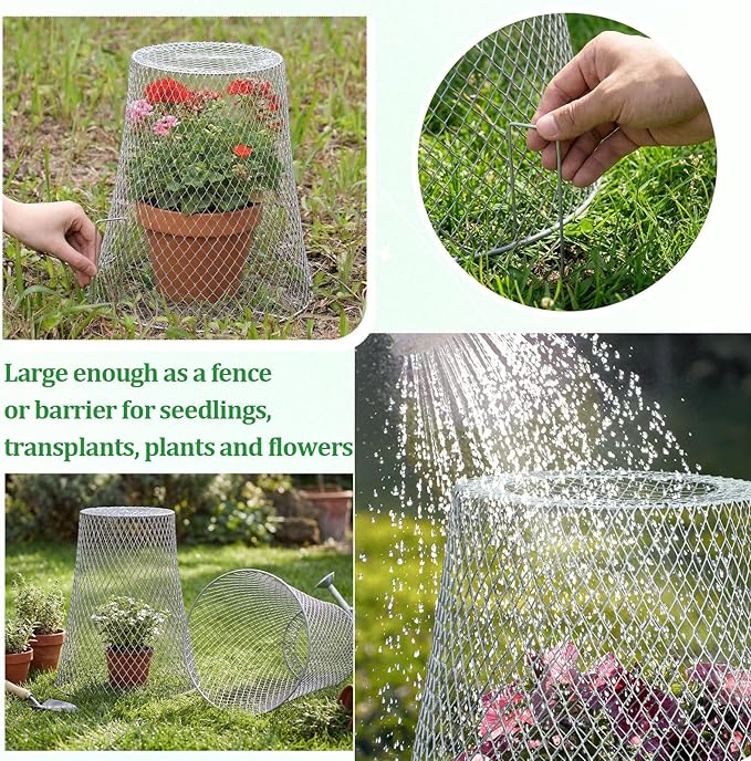 Therwen 6 Pcs Large Chicken Wire Cloche Plant Protector Cover 11x12 Inch Metal Garden Cloche Dome for Plants Wire Protection Basket with Garden Stakes Plant Cages from Animals (Silver)