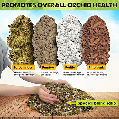 [Upgraded] DUSPRO Orchid Potting Mix for Repotting with Forest Moss, Pine Bark, Perlite & Pumice, Orchid Bark Potting Mix, Orchid Repotting Soil, Drainage Indoor Potting, Orchid Pot Not Included, 20QT