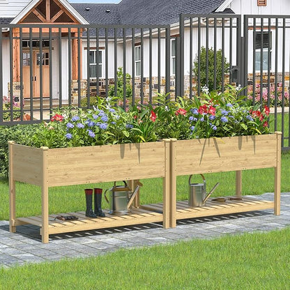 Kullavik 2 pcs Raised Garden Bed with Legs,Outdoor Elevated Cedar Wood Planter Box with Storage Shelf for Vegetables/Flowers/Herbs in Balcony/Backyard/Patio,220lb Capacity-Natural