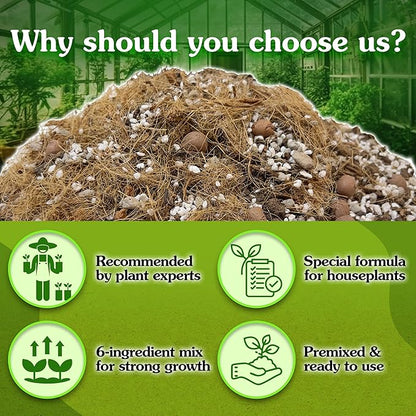6 in 1 Premium Indoor Plant Potting Soil, Tropical House Plant Potting Mix with Clay Pebbles, Pumice, Coco Fiber, Perlite, Worm Castings, Peat Moss - Ideal for Tropical,Aroid Plants (2 Quarts)