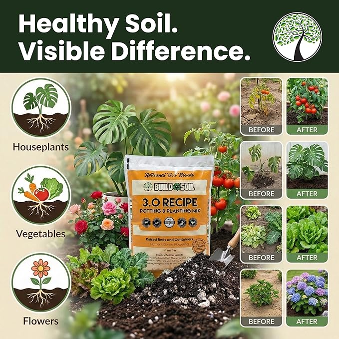 BuildASoil Potting Soil Recipe 3.0 - Organic Living Potting Soil Mix for Indoor and Outdoor Plants, Water-Only Formula, Well-Draining Indoor Garden Dirt for Full Growth Cycle - 35 lbs
