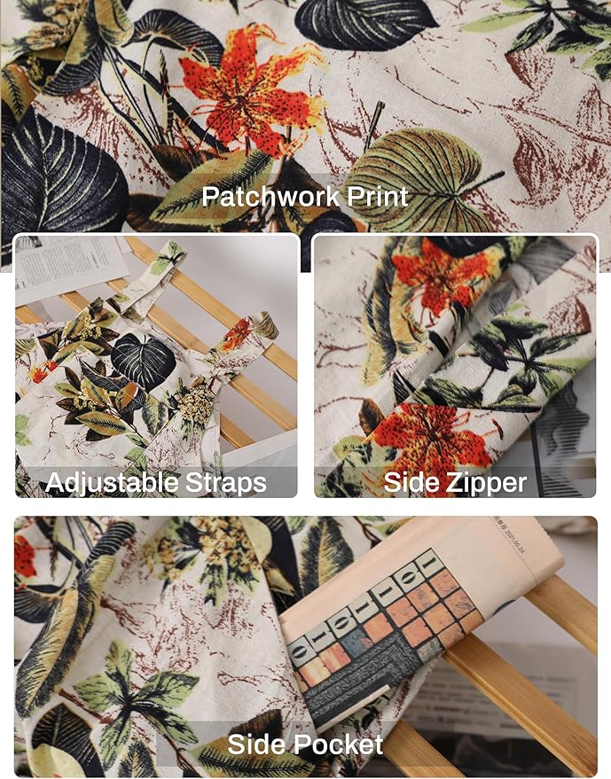 Fiona Jolin Overalls Women Summer Boho Floral Loose Wide Leg Jumpsuits with Pockets Patchwork Bib Overalls