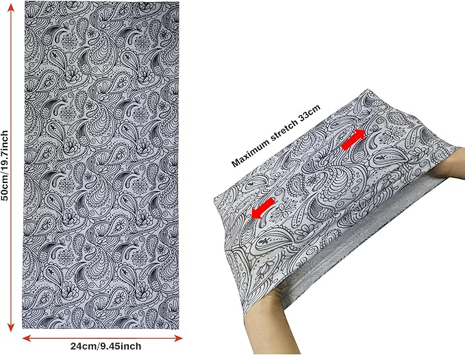 Bilymate Grey Paisley Cooling Neck Gaiter - UPF 50+ Sun Protection, Breathable Mesh, Seamless Tube Bandana Headwear for Men & Women - Multi-Functional Headband
