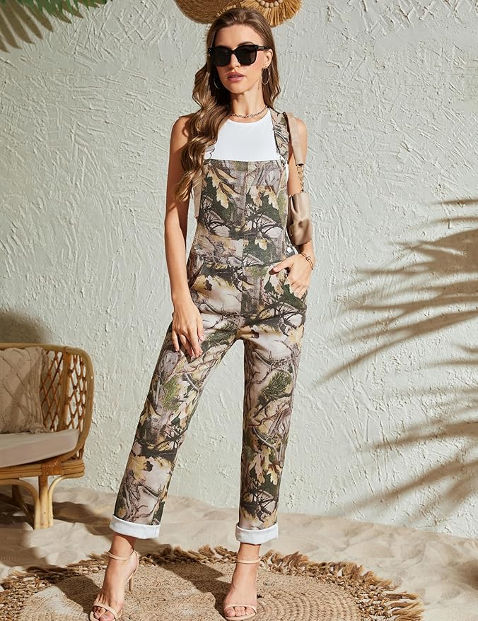 Camo Jumpsuit for Women Camouflage Bibs Overalls Work Utility Coveralls with Pockets