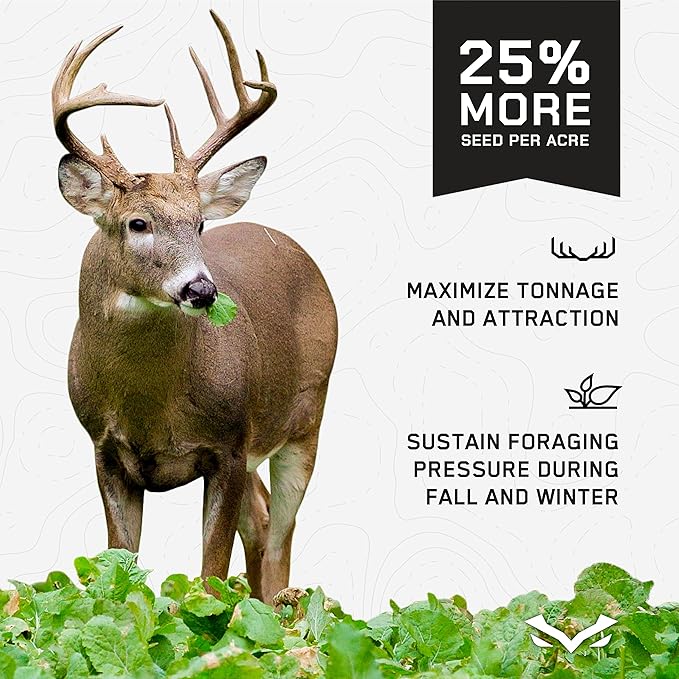 All-in-One Food Plot Seed + Fertilizer for Deer - 1/4 Acre Coverage - Annual Blend - Protein and Micronutrients for Wildlife - 6 Brassica Varieties - Illusion Systems (Prime Time)
