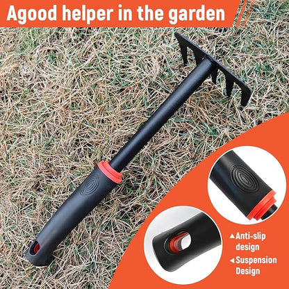 Small Garden Rake, Hand Rake & Cultivator Tool with Non-Slip Handle – Hand Weeder for Weeding, Tilling Soil, Planting