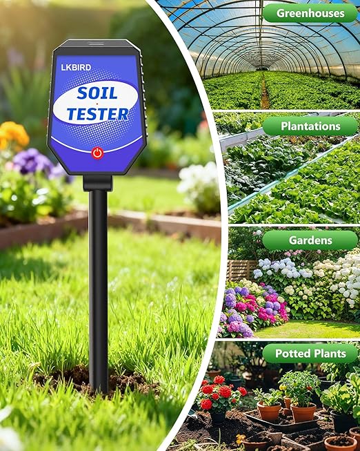 8-in-1 Soil Moisture Tester with APP Monitoring, Soil Moisture pH Meter, Light, Salinity, Fertility, EC, Temperature, Humidity Soil Test Kit for Garden, Farming, Lawns, Indoor & Outdoor Plants.