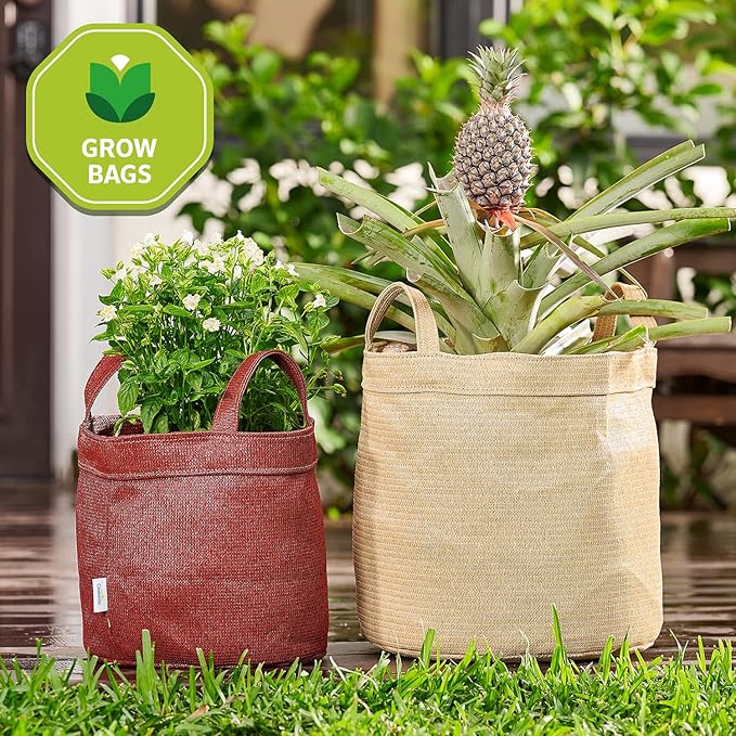 Coolaroo 4-Pack 2 Gallon Heavy Duty Plant/Vegetable/Herb/Fruit Breathable Fabric Grow Planter Pot Bags with Handles, Desert Sand