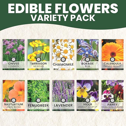 Edible Flower Seeds | 10 Individual Packs | 2026 Season | Non-GMO | Calendula, Chamomile, Nasturtium, Viola & More! | for Planting Indoor & Outdoor | by Family Sown