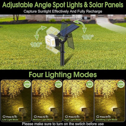 Solar Spot Lights Outdoor, 102 LED Solar Garden Yard Spotlight Waterproof Landscape Flood Powered Lights with Adjustable Light & Panel, 4 Lighting Modes for Pathway Driveway, 4 Pack(Warm White)