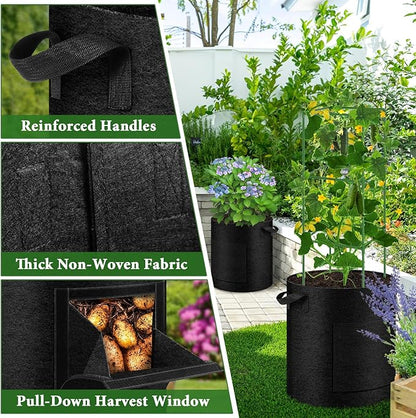 2 Pack 10 Gallon Potato Grow Bags with Pull-Down Harvest Window, Potato Bags for Growing Potatoes Heavy Duty Thickened Nonwoven Fabric Gardening Vegetable Growing Bags with Visible Window