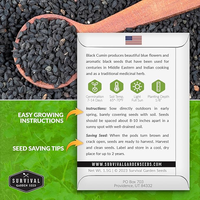 Survival Garden Seeds Black Cumin Seed for Planting - 3 Packets with Instructions to Plant and Grow Beneficial Nigella Sativa Plants in Your Home Vegetable Garden - Non-GMO Heirloom