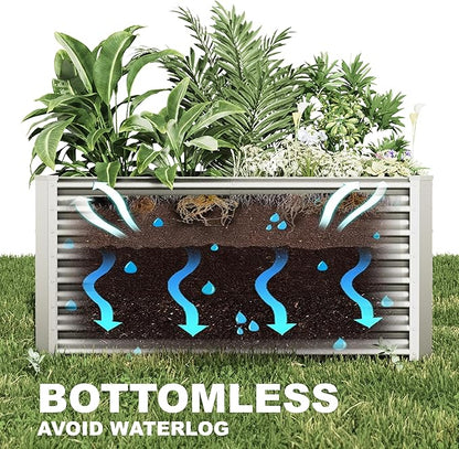 4x2x2ft(2 Pack) Raised Garden Bed Kit, Galvanized Planter Garden Boxes Outdoor, Metal Raised Garden Beds for Vegetables,Fruits, Flower,Silver