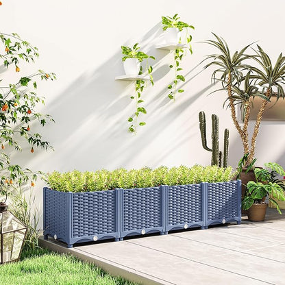 Outsunny 5 x 1 x 1 ft Raised Garden Bed, Indoor Outdoor Plastic Planter Box with Drainage Holes, Drain Plugs and Water Reservoirs for Vegetables, Herbs, Flowers & Succulents, Blue
