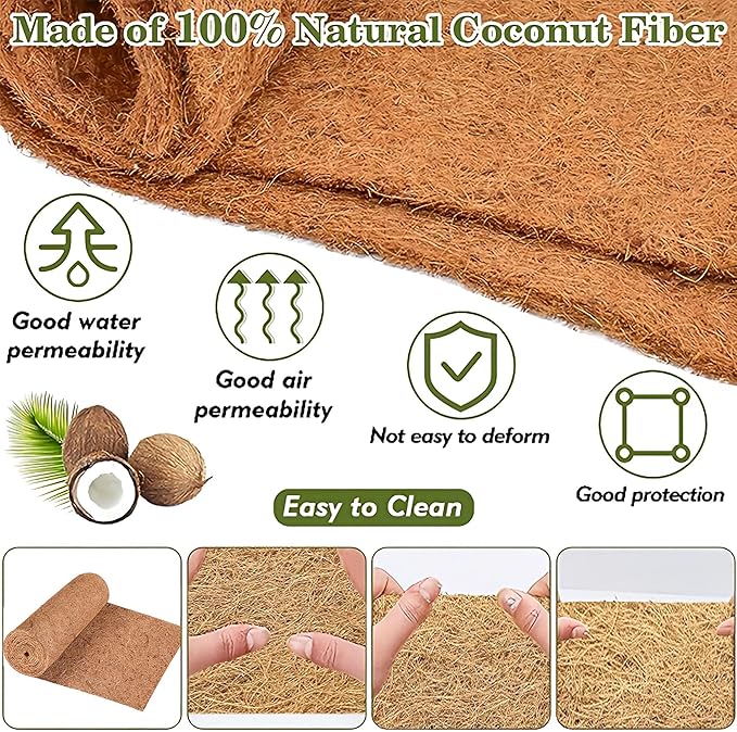 2 Rolls 15.7x78.7inch Natural Coco Coir Fiber Liner Roll Sheet, Coconut Fiber Pad, for Planter Flower Basket Liner Garden Decoration Animal Pet Pad