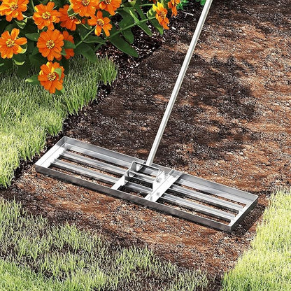 36" x 10" Lawn Leveling Rake, Heavy Duty Landscape Rake with 67" Handle, Non-Slip Grip & Flat Head, Space-Saving Lawn Level Tool for Garden, Backyard, Golf Course & Sports Field(Silver)