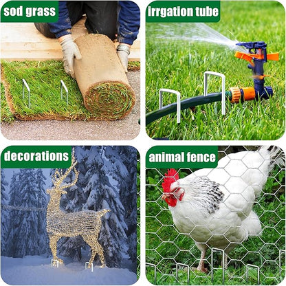 500 PCS Landscape Staples 6 Inch Galvanized Garden Stakes Garden Staples Pins Anti-Rust Ground Stakes for Weed Barrier, Irrigation Hose, Yard Lawn SOD, Landscape Fabric, Decor 6"L x1.2"W 500pcs