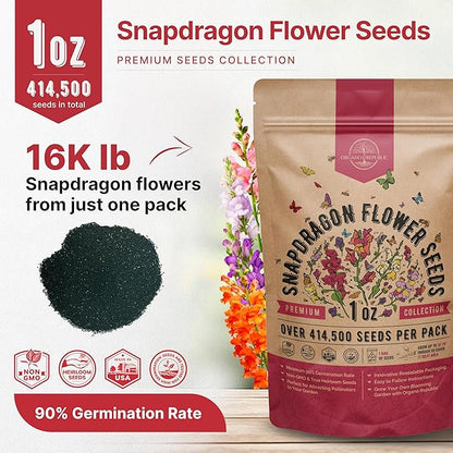 Snapdragon Flower Seeds Pack 1 oz - Over 414,500 Non-GMO Heirloom Snapdragon Seeds for Planting Indoor & Outdoor Gardening, Flower Seed for Home and Garden in Individual Packet, Floral Perennial Mix