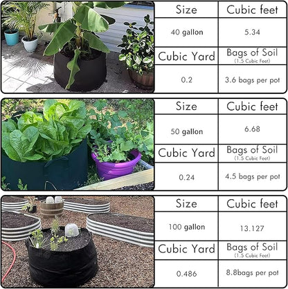 Gardzen 2-Pack 50 Gallon Grow Bags, Aeration Fabric Pots with Handles, Pot for Plants