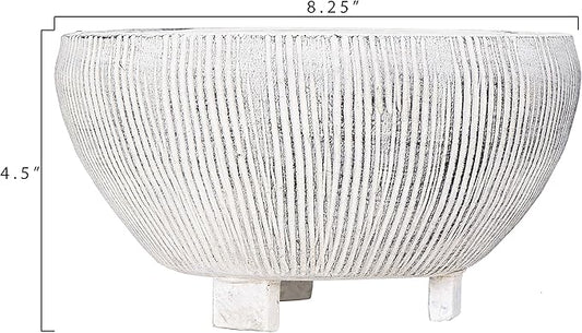 Creative Co-Op Small Distressed Cream Footed Terracotta Planter with Fluted Texture
