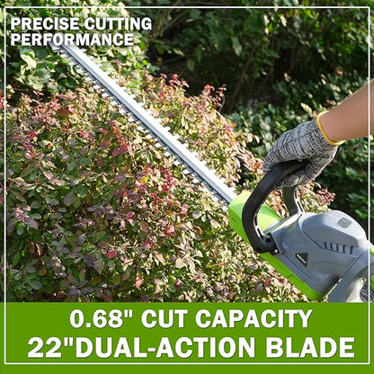 22" Cordless Hedge Trimmer, 2x4.0Ah Battery and Charger, Electric Handheld Bush Clipper, 180° Rotatable Head, Dual-Action Blades Lightweight Trimmer(Perfect Partner with String Trimmer)