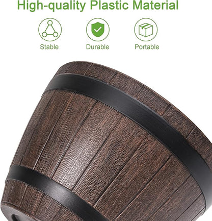 VECELO Plant Pots with Drainage Holes & Saucer, 13 Inch Flower Pots with Tray, 3 Pack Plastic Whiskey Barrel Planters for Indoor & Outdoor Garden Home Plants and Flowers