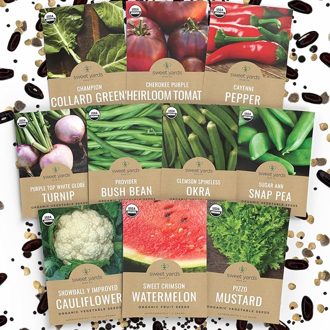 Organic Southern Garden Seeds Variety Pack - 10 Individual Packs - 2026 Season - Sugar Ann Snap Pea, Sweet Crimson Watermelon and More! for Indoor & Outdoor Planting (Non-GMO, Certified Organic)