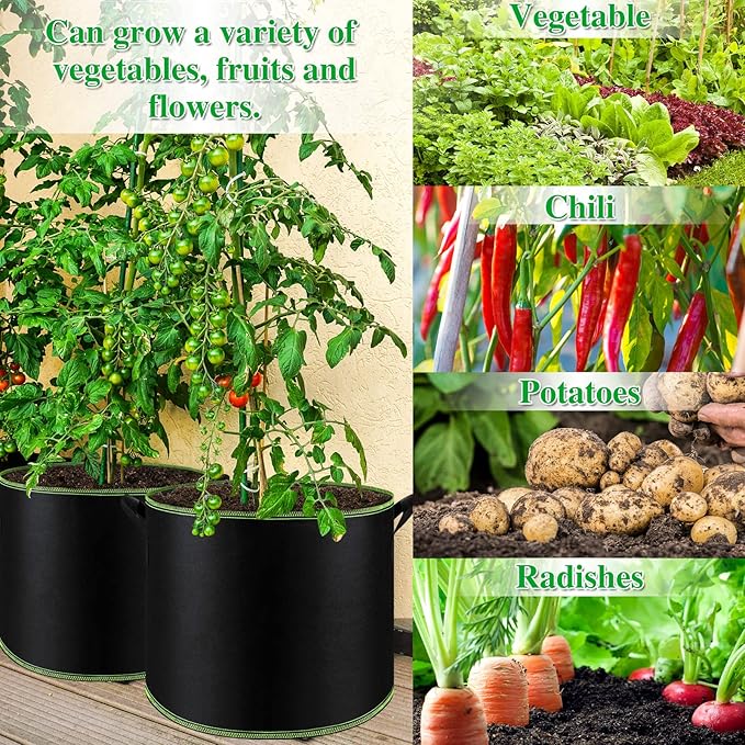 NACHLYNN 5-Pack 10 Gallon Grow Bags with Handles Thickened Nonwoven Fabric Pots Heavy Duty Aeration Fabric Pots Plant or Fruits Flowers Plant