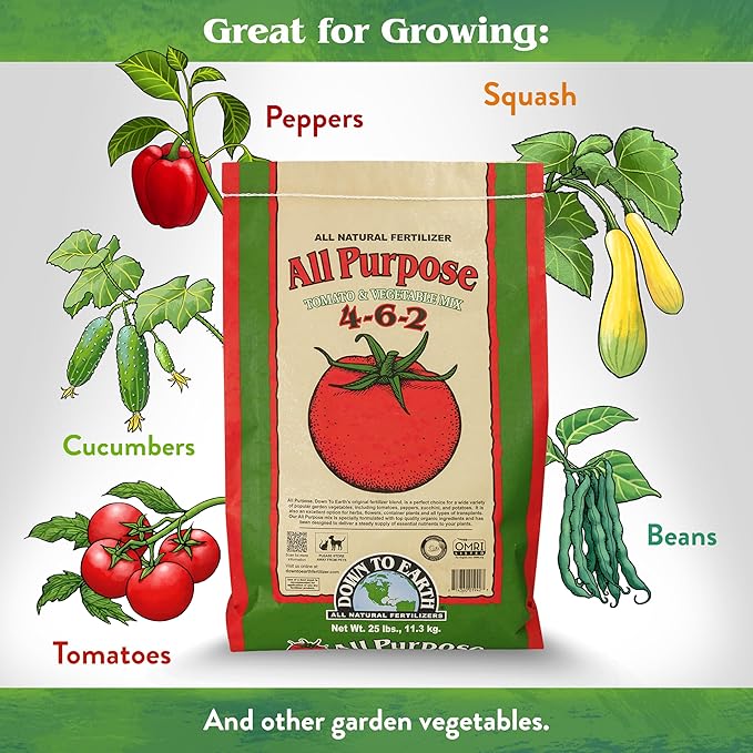 Down To Earth All Natural Fertilizers Organic All Purpose Tomato & Vegetable Mix - Plant Food for Tomatoes, Peppers, Herbs and Flowers 4-6-2, 50 lb