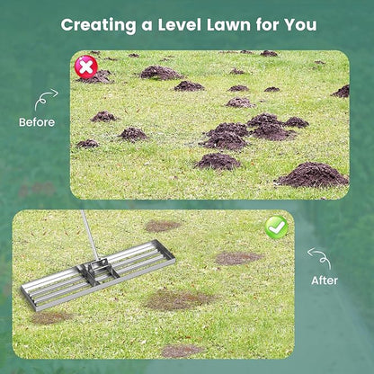 Goplus Lawn Leveling Rake, 42" x 10" Heavy Duty Level Lawn Tool w/ Ergonomic Handle for Soil, Effort-Saving Landscape Rake for Garden, Backyard, Golf Course, Farm, Pasture, Silver